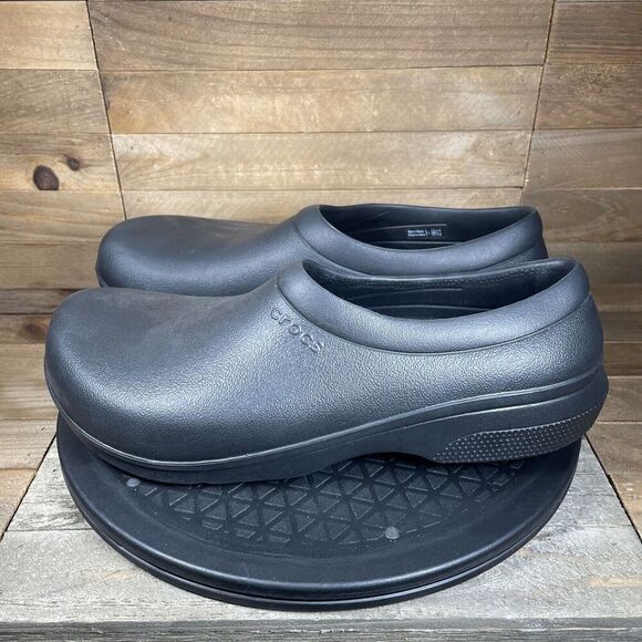 CROCS ON THE CLOCK LITERIDE SLIP-ON BLACK CLOG MENS SIZE 11 NON SLIP WORK SHOES - Picture 3 of 10